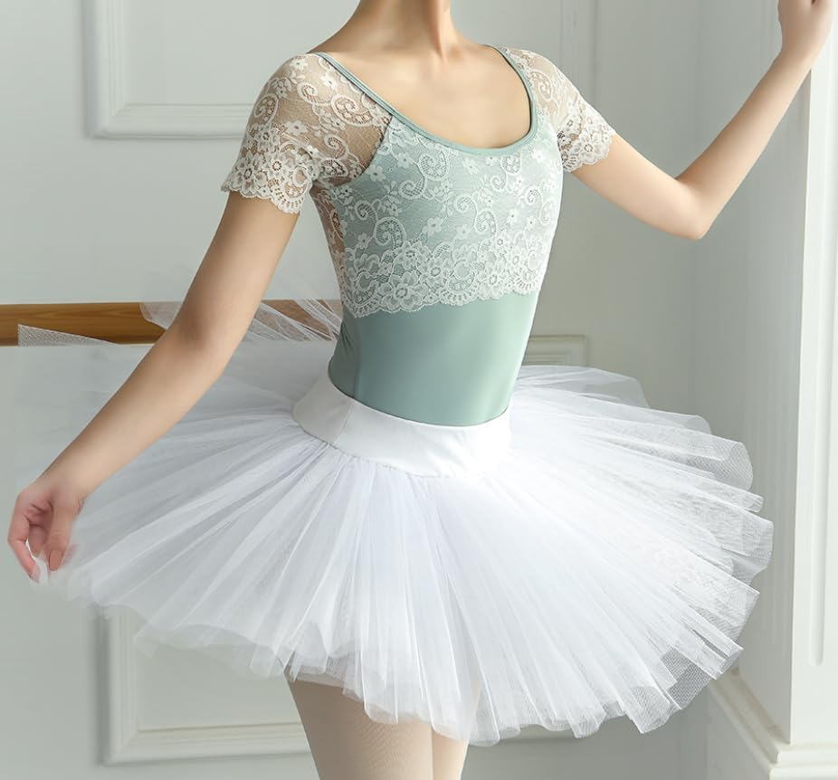 ProDance Lace Ballet Open PLHA005MA Half-Cup Leotard, Back, (Ice Green, L)