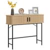 Furniture Console Table Sliding Door Lattice Steel Legs Living Room Oak Black