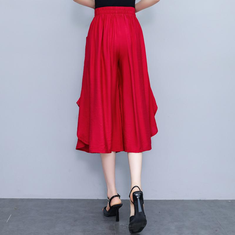 Women's Spring Summer and Autumn Thin Section of Pure Colour Cotton and Linen Leisure Comfortable Breathable Seven-minute Wide Legged Trousers