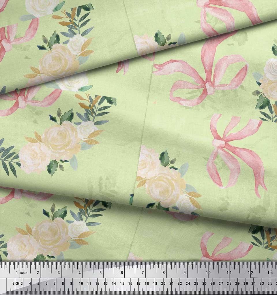 Soimoi Зеленая лента из креповой ткани и венок из белой розы Цветочные принты на ткани по метрам 42 дюйма