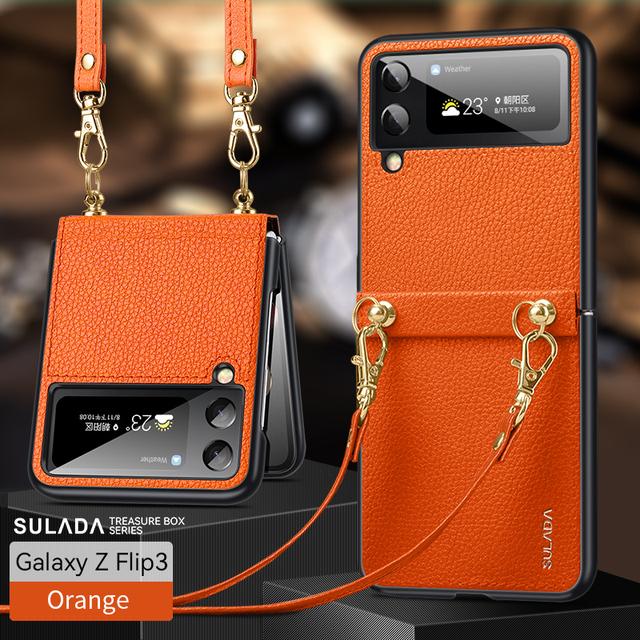 Для Samsung Galaxy Z Flip 3 5g (2021 )Чехол, ремешок через плечо, кожаный защитный чехол для телефона с плечевым ремнем