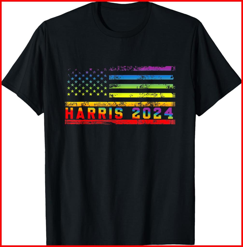 Harris 2024 For President LGBT Flag black T-Shirt S-5XL