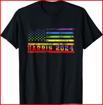 Harris 2024 For President LGBT Flag Black T-Shirt S-5XL