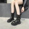Leather Platform Maillard Medium Tube Short Boots Women's 2025 New British Style Retro Two-wear Martin Boots