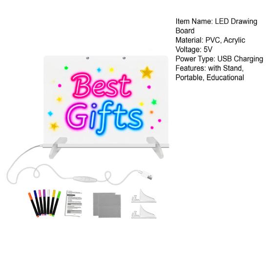 Детская светодиодная доска для рисования со подставкой, маркерами, салфеткой для стирания, USB-зарядкой, светящаяся акриловая доска для сухого стирания, офисная, школьная, домашняя доска для заметок с подсветкой для рисования дудлов