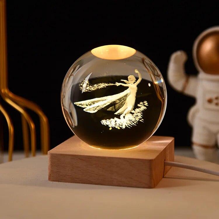 Декоративная лампа на День святого Валентина, 3D хрустальный шар, светящийся светодиодный ночник, декор для спальни, ночник с галактикой и луной, подарок для пары детей