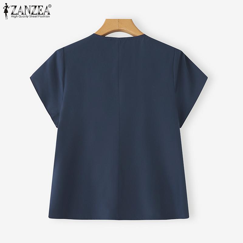 ZANZEA Женская летняя блузка с рюшами, V-образным вырезом, коротким рукавом, повседневная