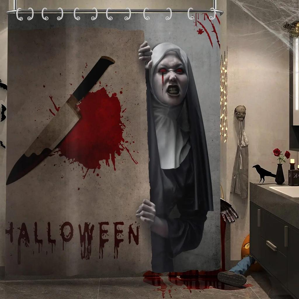 3D Занавеска для душа на тему Хэллоуина Ужас Кровавые руки Черные занавески для ванной для вечеринки на Хэллоуин Водонепроницаемая ткань с крючками