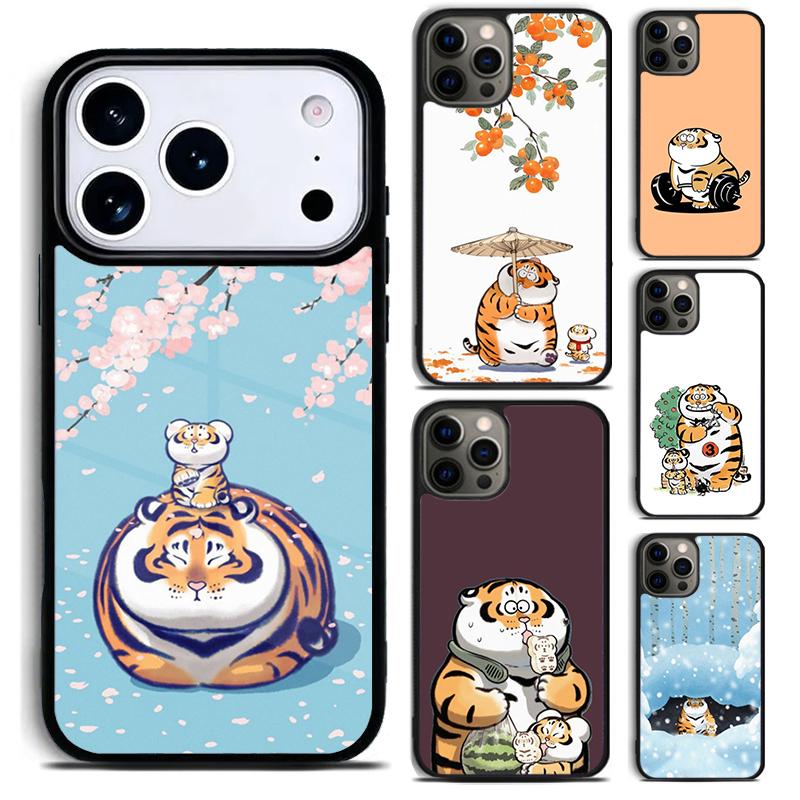 Cartoon Fat Tiger Phone Case For iPhone 17 16 15 14 13 12 11 Pro Max Plus 17Air Soft Silicone Cover