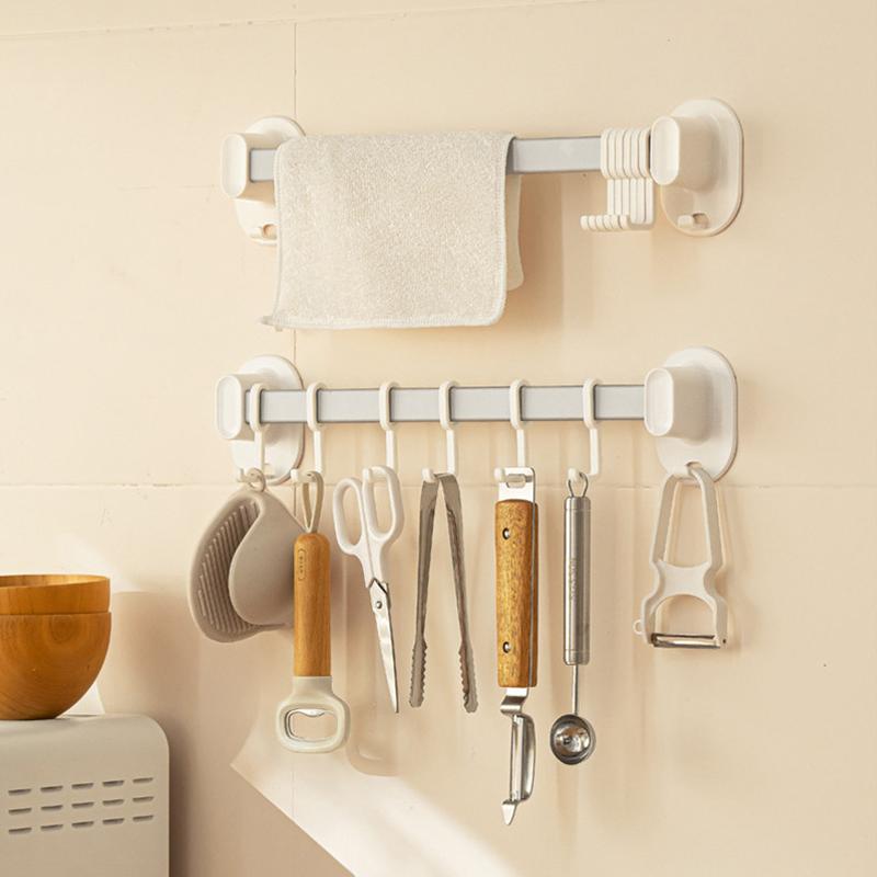 Kitchen Cooking Utensil Hanger Multifunction Punch-Free Wall Mounted Hooks for Spatula Spoon Large Capacity Lid Holder Organizer