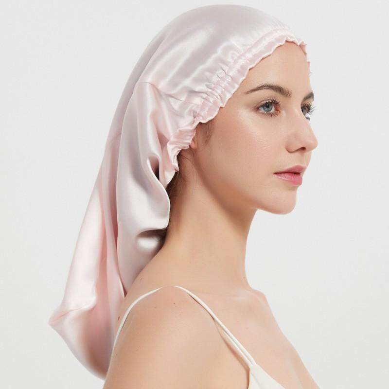 100% Mulberry Silk Sleep Cap for Long Hair Bonnet with Soft Elastic Band for Woman Hair Care