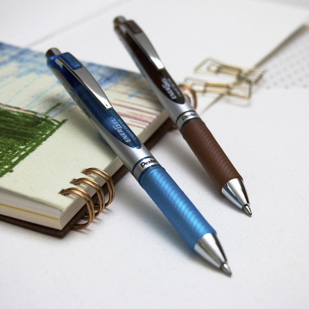 Ручка Pentel EnerGel RTX выдвижная гелевая, средний стержень, ассорти чернил, серебристый корпус, (0.7mm) Линия, (BL77BP12M)