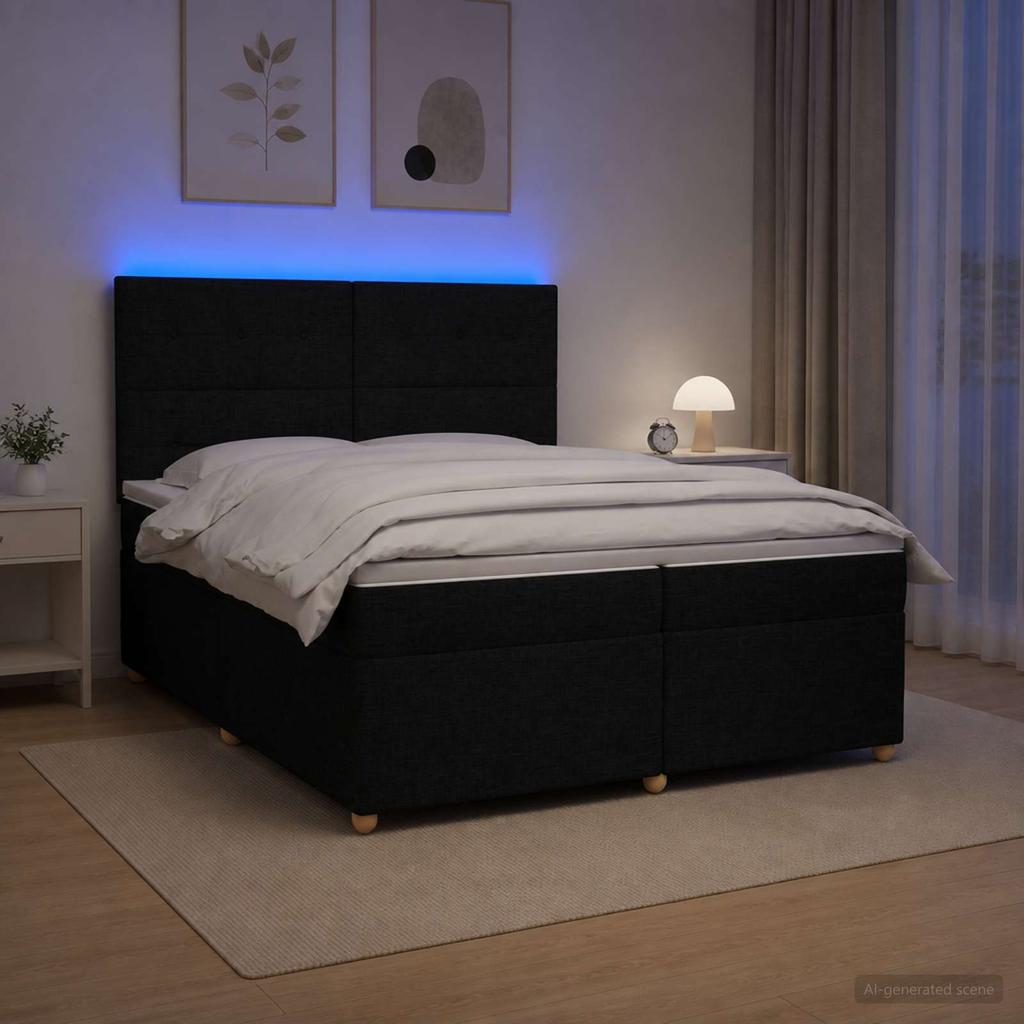 Box Spring Bed with Mattress Black 200 x 200 cm Fabric