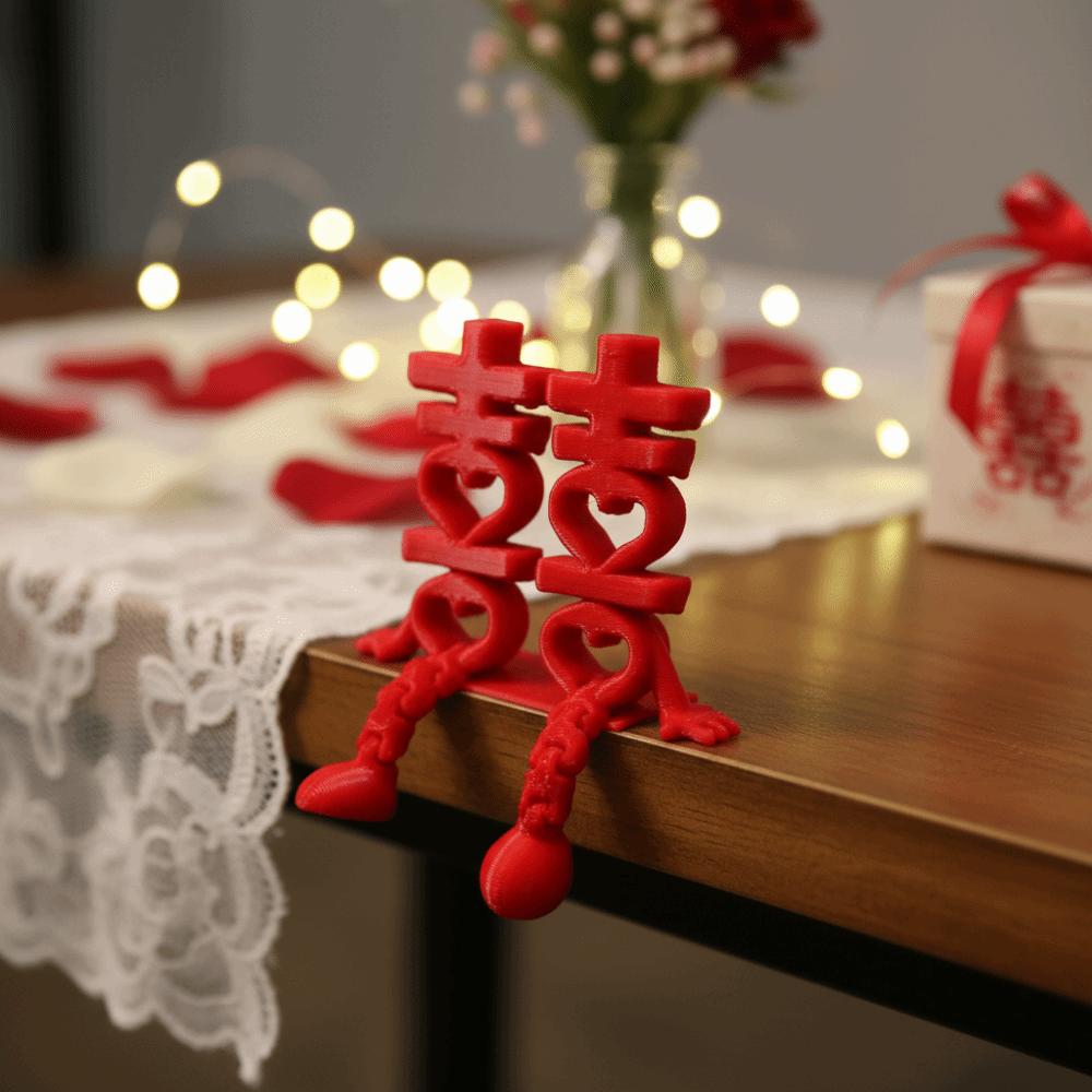 2Pcs Red 3D Xi Word Ornaments Joint Movability Traditional Double Happiness Ornaments Creative Chinese Style