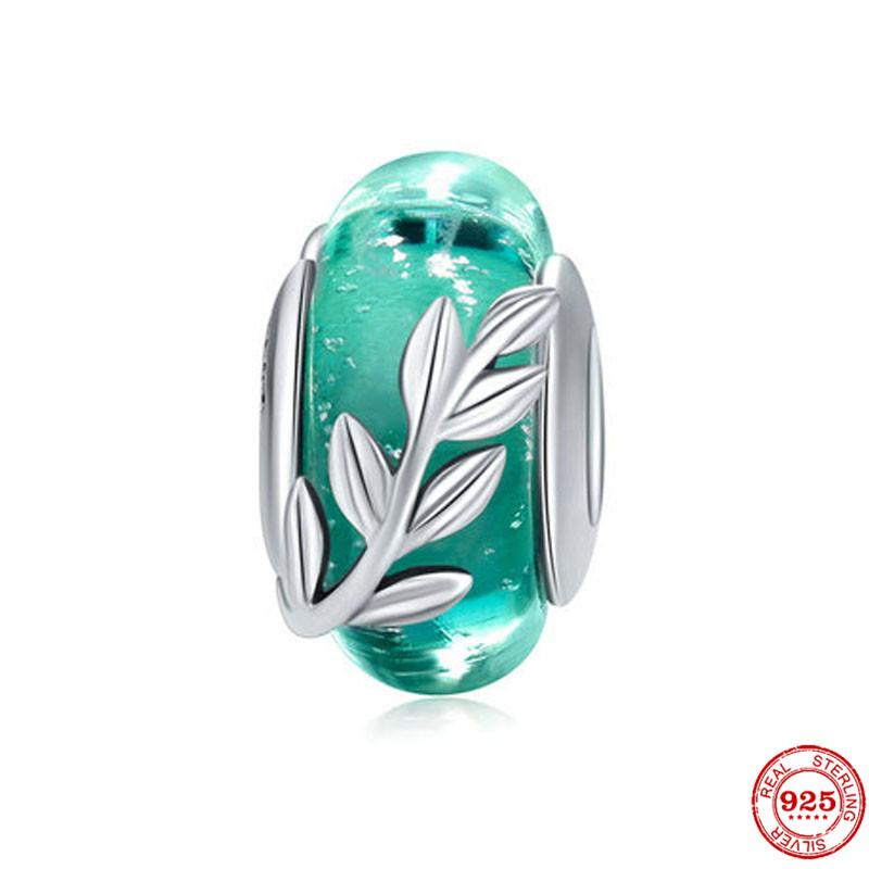 New S925 Sterling Silver Plated Pink Red Green Blue Murano Glass Bead Charm Fit Original Bracelet DIY Jewelry For Girl