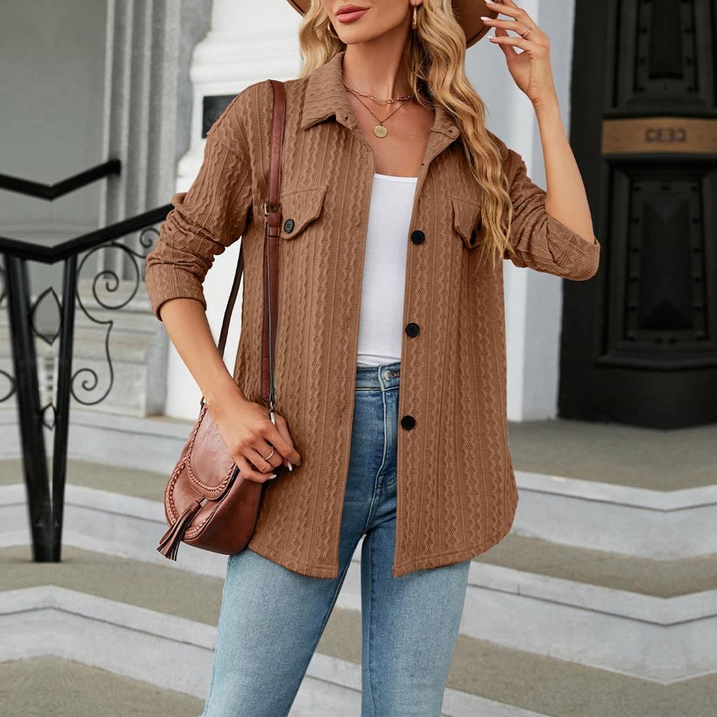 Женская мода повседневная однотонная нагрудная накладка на пуговицах с длинным рукавом кардиган верхнее пальто