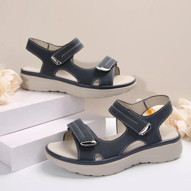 Женские летние нескользящие пляжные дышащие сандалии на танкетке с открытым носком, обувь в спортивном стиле