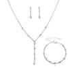 Серебряный комплект украшений с бриллиантами: Женские серьги, ожерелье и браслет - Простые свадебные аксессуары из трех частей