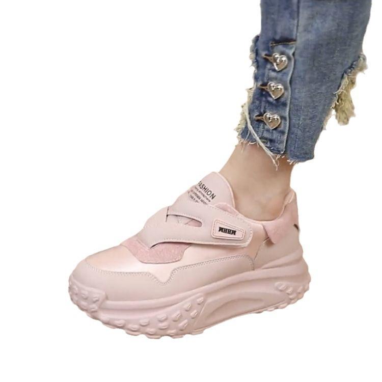 Inner Height-increasing Women's Shoes 2024 Spring New Versatile Sports and Leisure Shoes Platform-soled Muffin Shoes Small Leather Shoes