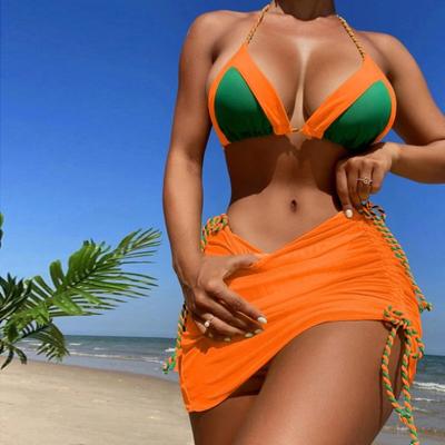 Новый сексуальный купальник модный трехкомпонентный с контрастной строчкой бикини женский купальник