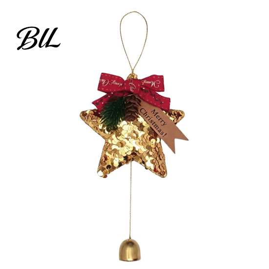 Decorative Star for Home Glitter Bell Ornaments, Sequin Hanging Decoration with Bow Pine Decor Bows Cone, Sparkly Christmas Tree Pendant Holiday Party