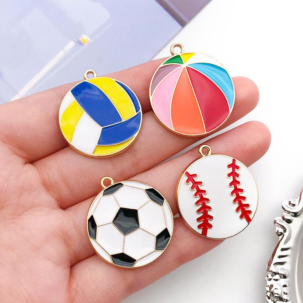 Drip Alloy Football Volleyball, Basketball Baseball Pendant Pendant Diy Homemade Keychain Earrings Jewelry Accessories