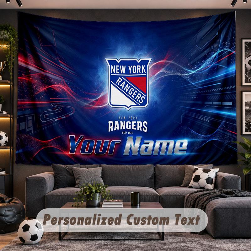 Wall Hanging Tapestry Custom NameNew York Rangers Pattern Personalized Printed Fabric Wall Decor