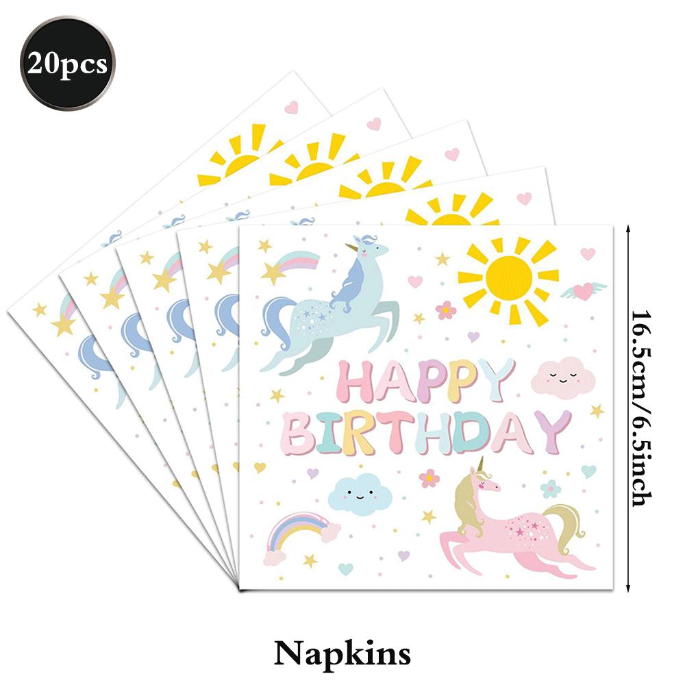 Unicorn Birthday Party Supplies Tableware Plates Cups Napkins Tablecloth Banner Foil Balloons Pastel Rainbow Baby Shower Decor