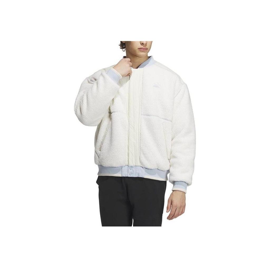 Adidas Флисовая университетская стеганая куртка с вышивкой буквенного логотипа и цветовыми блоками Мужская верхняя одежда розового и белого цвета IL8917