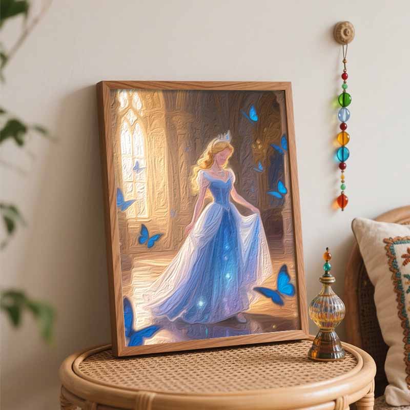 Disney princess blue gown castle butterflies oil painting hand painting coloring painting handmade diy home decoration gift