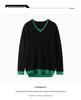Korean Style V-Neck Color Block Cashmere Knit Women's Base Layer - Loose Fit & Slimming for Autumn/Winter