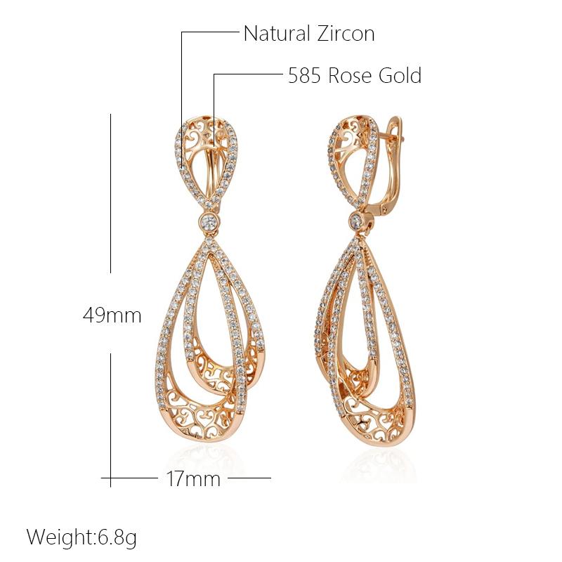 Kienl   Rose Gold Color Vintage Long Earring For Women Glossy Metal Shiny Natural Zircon Accessories Trend Daily Jewelry