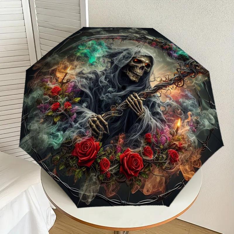1pc Gothic Reaper with Barbed Wire Halo Umbrella with Plastic Handle,Suitable for All Seasons Home Travel Outdoor UmbrellaDD1369