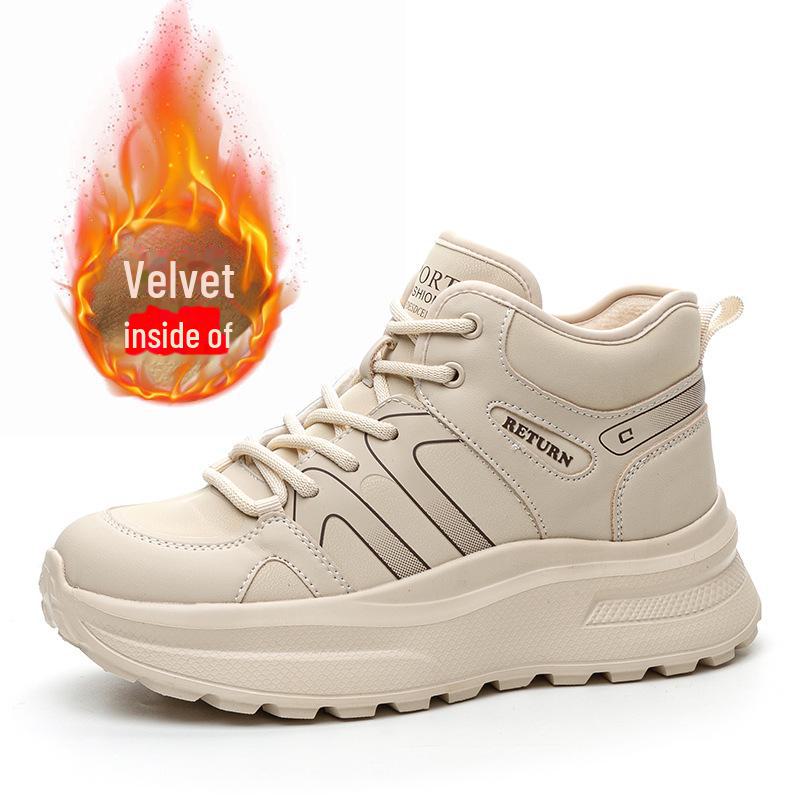 Женские теплые зимние кроссовки на платформе из натуральной кожи Plus Velvet — большой размер, увеличивающие рост, универсальная повседневная обувь