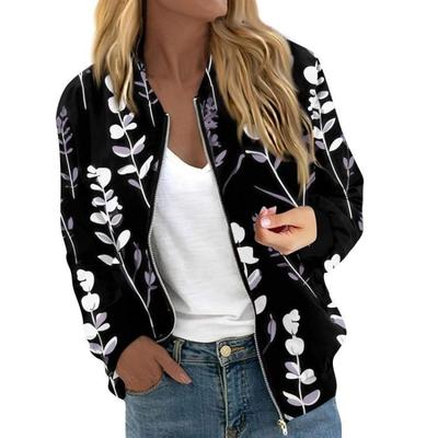 Женская повседневная укороченная куртка, легкая, с длинным рукавом, с цветочным принтом, стеганая, на молнии, верхняя одежда с карманами