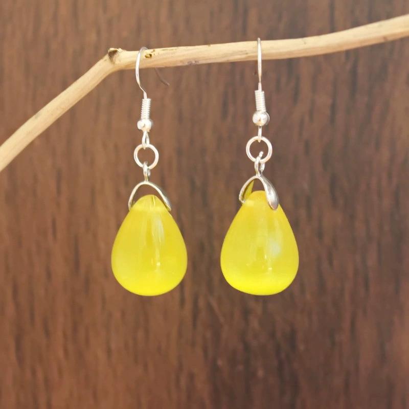 Серебряные серьги-капли с натуральным зеленым камнем кошачий глаз агат