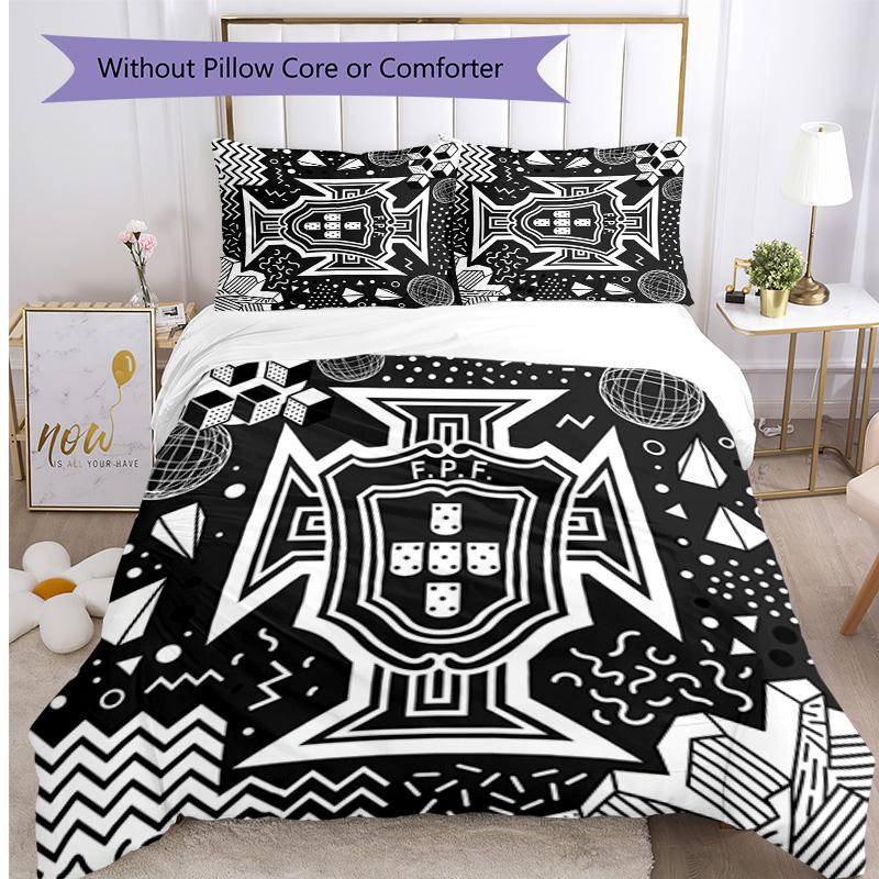 Portugal Football Printed Bedding 3 Piece Set Cozy Breathable Bed Cover Set as Housewarming Holiday Gift