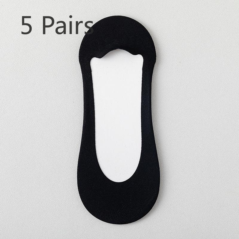 5 Pairs of Women's Summer Thin Pure Cotton Sweat Wicking Anti Skating Silk Invisible Boat Socks