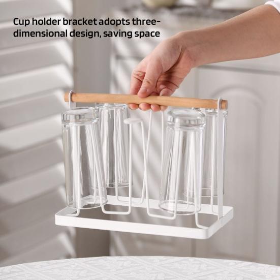 Подставка для стаканов, сушилка, подставка, металлический органайзер для сушки с деревянной ручкой для кружек, стаканов, бутылок, нескользящий 6 подстаканников для домашнего офиса, кафе-бара