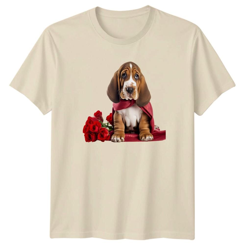 Basset Hound Puppy Roses Valentines Day Unisexs TShirt Unisexs Tee Graphic Top