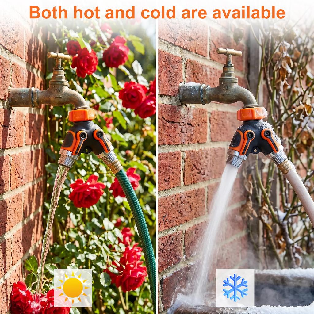2 Way Hose Splitter Heavy Duty Metal Y Garden Hose Splitter with Shutoff Valves Outdoor Faucet Adapter 3/4 Inch GHT Water Hose C