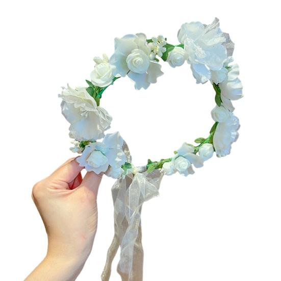 Женская повязка для волос с цветком на шнуровке, регулируемая противоскользящая повязка на голову в стиле принцессы, детский венок с цветами для девочек, реквизит для фотосессии, свадебная повязка на голову с цветком