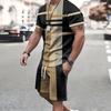 Fashion Men's Sportswear Short Sleeve T Shirt And Sports Shorts Summer Casual Vintage Patchwork Suit Men's Two Piece Suit