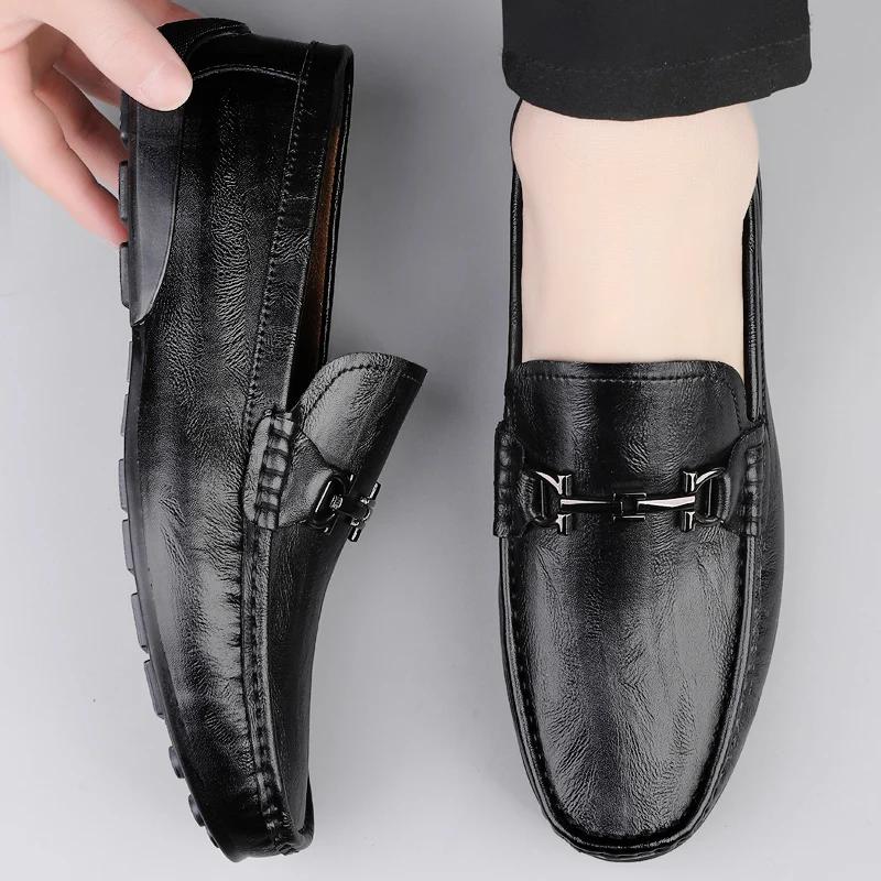 Fashion Summer Mens Shoes Casual Luxury Brand Men Loafers Genuine Leather Moccasins Light Breathable Slip On Boat Shoes Outdoor Flats
