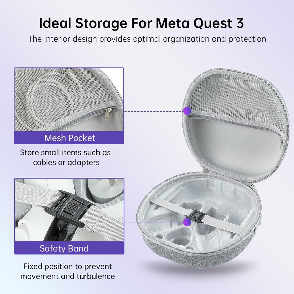 Carrying Case, Hard Bag for Meta Quest 3 Accessories/Pro VR Headset with Elite Strap, Touch Controllers and Other VR Accessories, Large Space