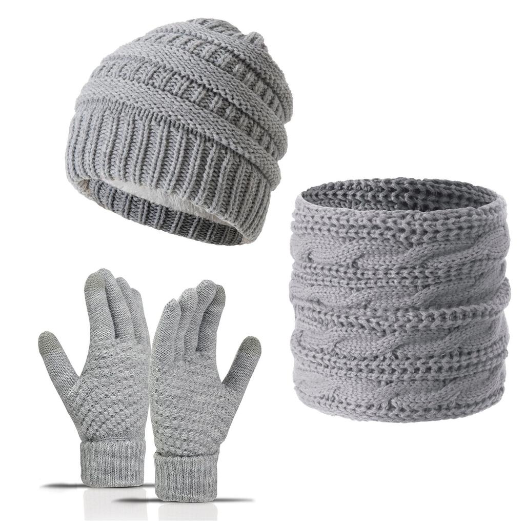 Winter Warm 3-Piece Set Fleece Lined Hat Scarf Gloves for Men Women Premium Black