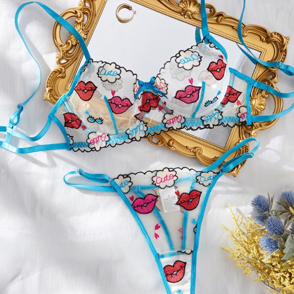 День святого Валентина Горячая Сексуальная Красная Вышивка Помады Соблазнительное Нижнее Белье Женщины