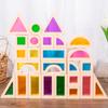 25Pcs Stacking Building Blocks Montessori Toys Construction Toys Colorful Geometry Sensory Toy Wood Rainbow Blocks for Preschool