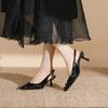 Новые блестящие женские сандалии с острым носком, неглубокие, элегантные туфли с открытой пяткой, туфли-лодочки на среднем каблуке