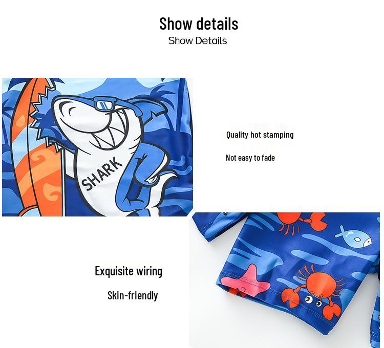 Комплект мультяшного купальника для мальчиков 2024: Топ с коротким рукавом, Раздельный костюм, Шапочка для плавания и Плавки